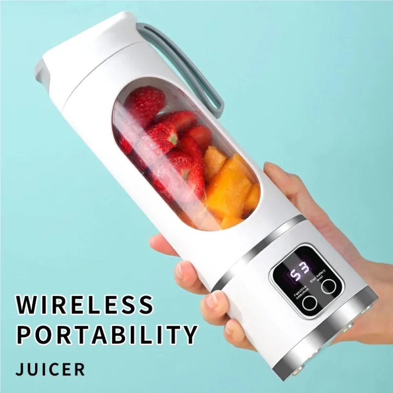 Blades Portable Fruit Juicer 450ml Capacity 3 Gears USB Rechargeable Blender Ice Crusher, can make smoothies/ice