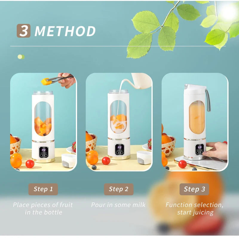 Blades Portable Fruit Juicer 450ml Capacity 3 Gears USB Rechargeable Blender Ice Crusher, can make smoothies/ice