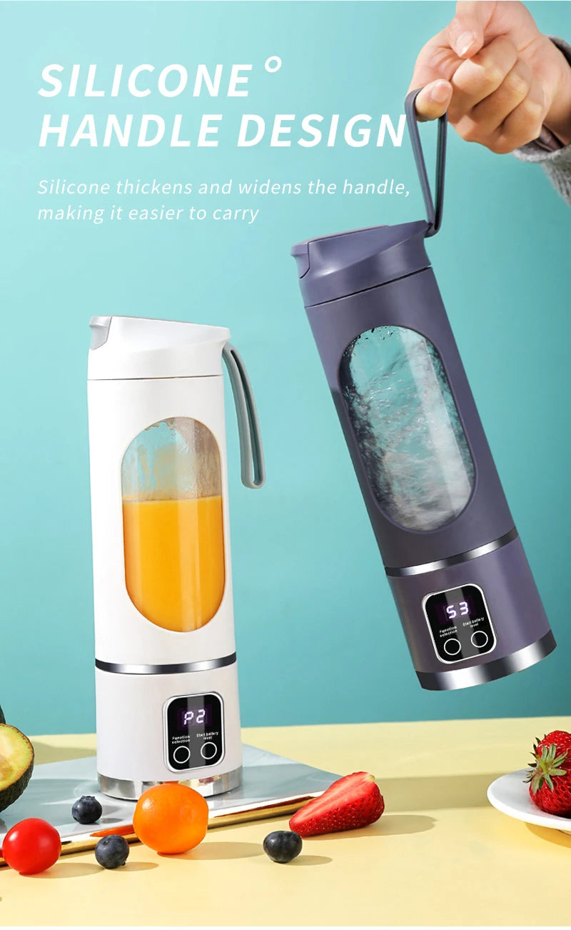 Blades Portable Fruit Juicer 450ml Capacity 3 Gears USB Rechargeable Blender Ice Crusher, can make smoothies/ice