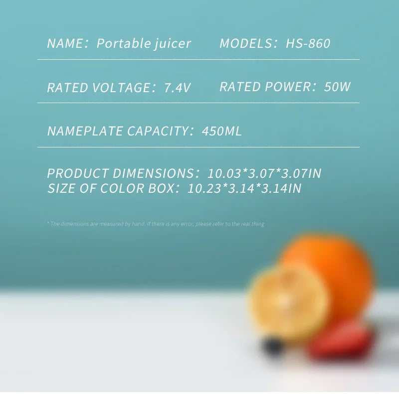 Blades Portable Fruit Juicer 450ml Capacity 3 Gears USB Rechargeable Blender Ice Crusher, can make smoothies/ice