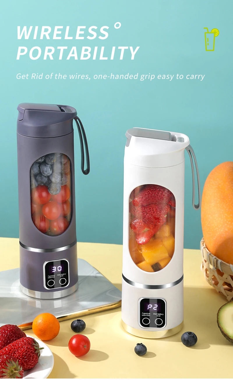 Blades Portable Fruit Juicer 450ml Capacity 3 Gears USB Rechargeable Blender Ice Crusher, can make smoothies/ice