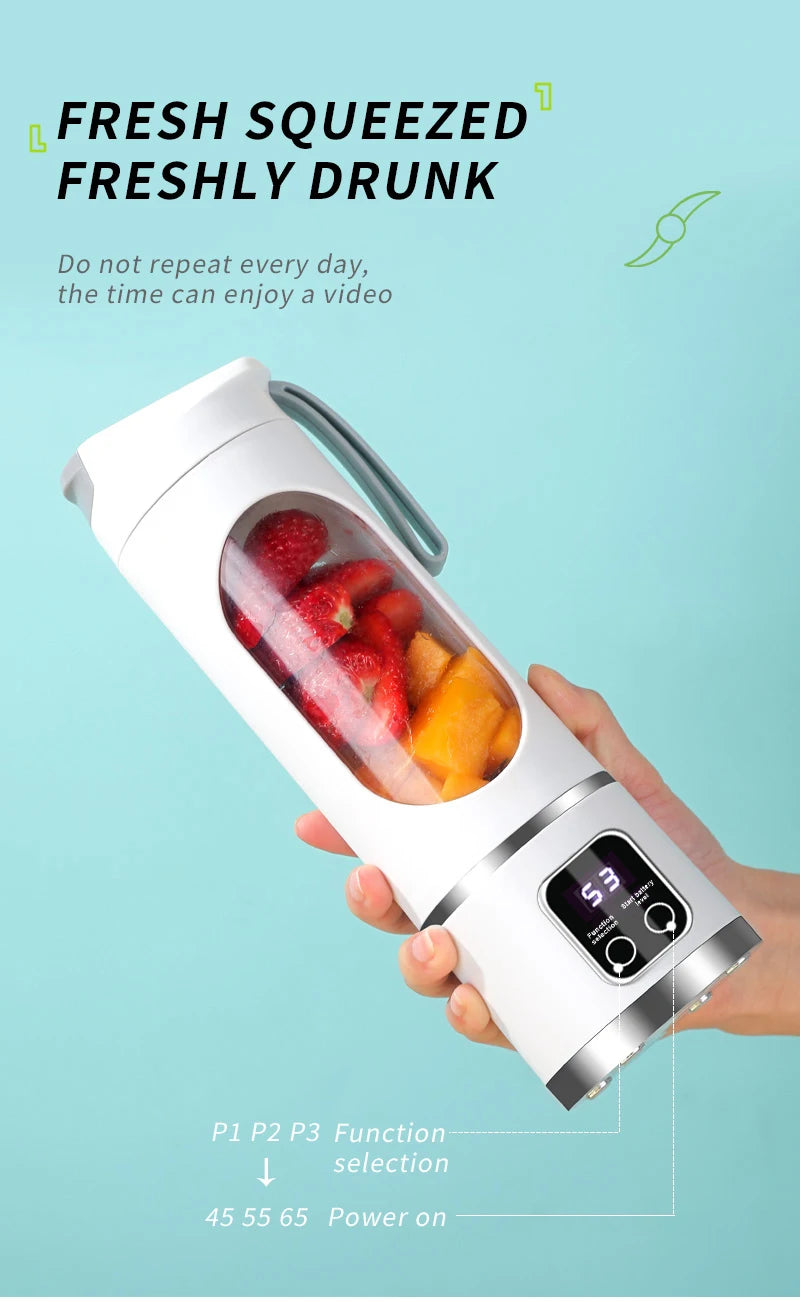 Blades Portable Fruit Juicer 450ml Capacity 3 Gears USB Rechargeable Blender Ice Crusher, can make smoothies/ice
