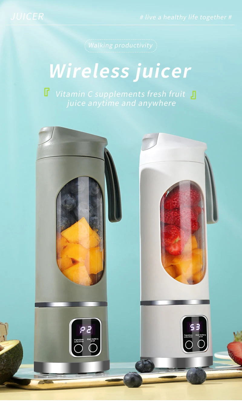 Blades Portable Fruit Juicer 450ml Capacity 3 Gears USB Rechargeable Blender Ice Crusher, can make smoothies/ice