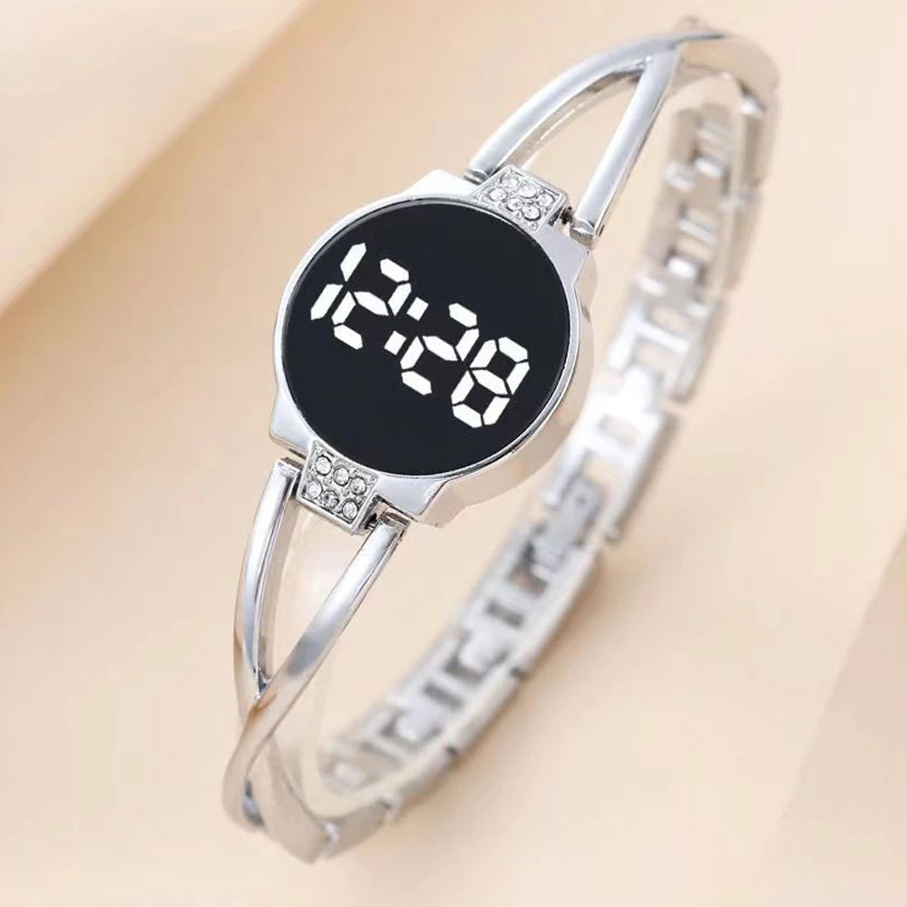 MAYZHISU Fashion LED Watch for Women Touch Screen Ladies Wristwatch Digital Clock Steel Band Electronic Female Bracelet Watch