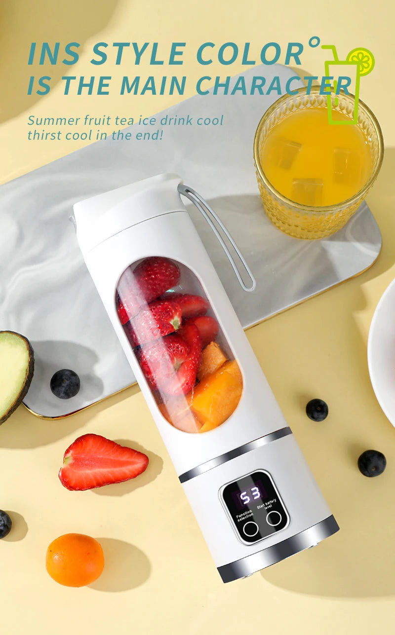 Blades Portable Fruit Juicer 450ml Capacity 3 Gears USB Rechargeable Blender Ice Crusher, can make smoothies/ice