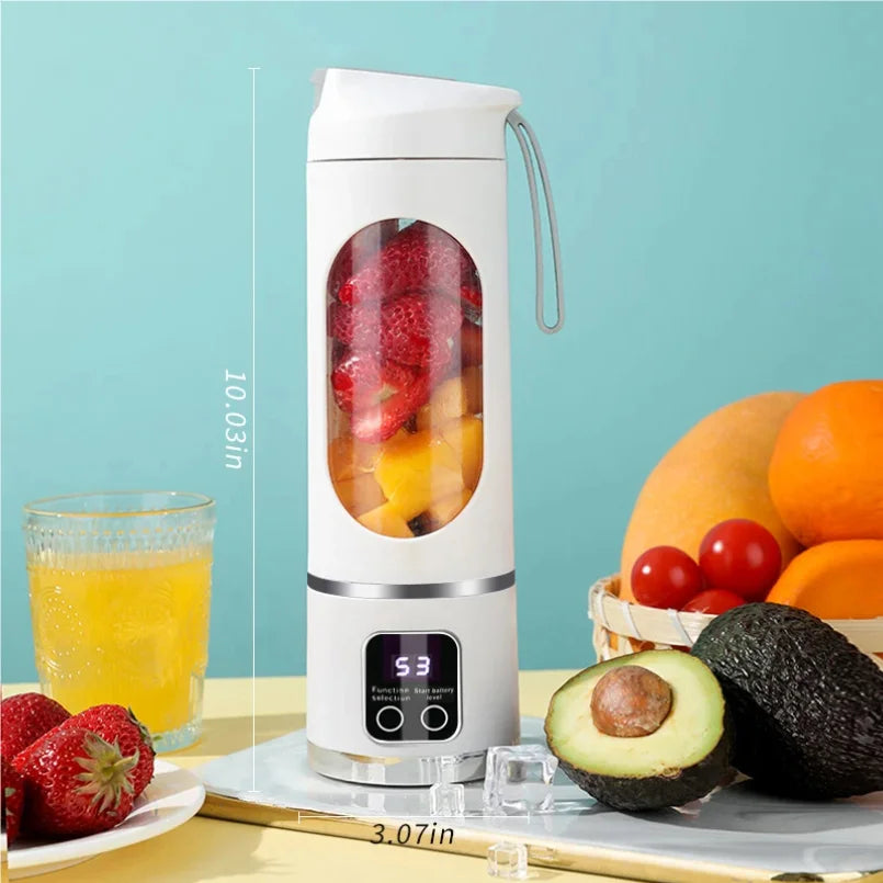 Blades Portable Fruit Juicer 450ml Capacity 3 Gears USB Rechargeable Blender Ice Crusher, can make smoothies/ice