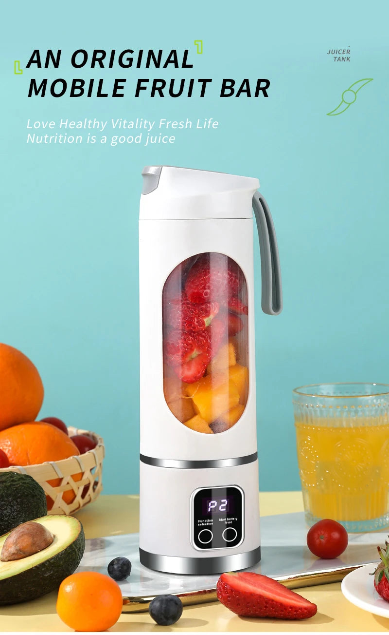 Blades Portable Fruit Juicer 450ml Capacity 3 Gears USB Rechargeable Blender Ice Crusher, can make smoothies/ice