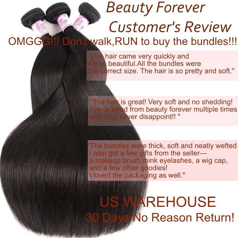 Beauty Forever Brazilian Bone Straight Human Hair Bundles Thick End Natrual Black Unprocessed Virgin Human Hair Double Weft